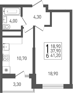 1-комн. квартира, 37.9 м² в ЖК ЖК «Кубанская Крепость» — фото 2