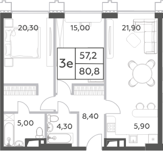 3-комн., 80.8 м², 31/52 этаж, ЖК «Will Towers»