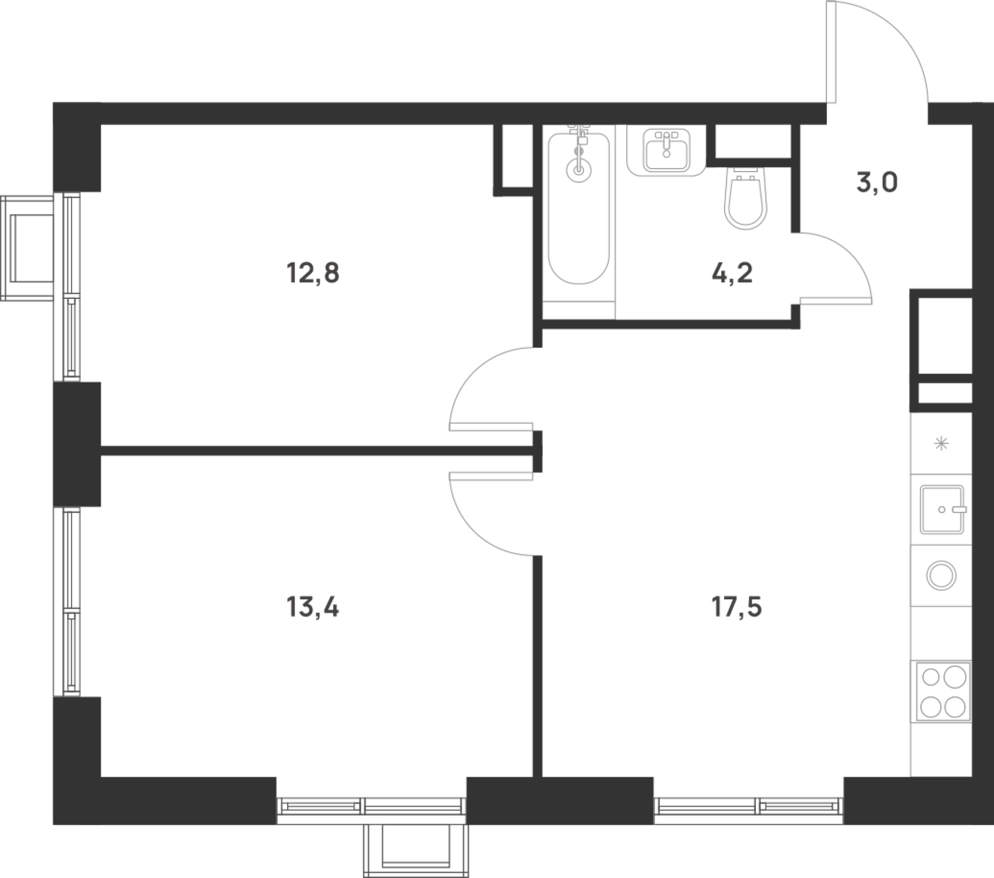 2-комн., 50.9 м², 9/17 этаж, ЖК «Форевиль»
