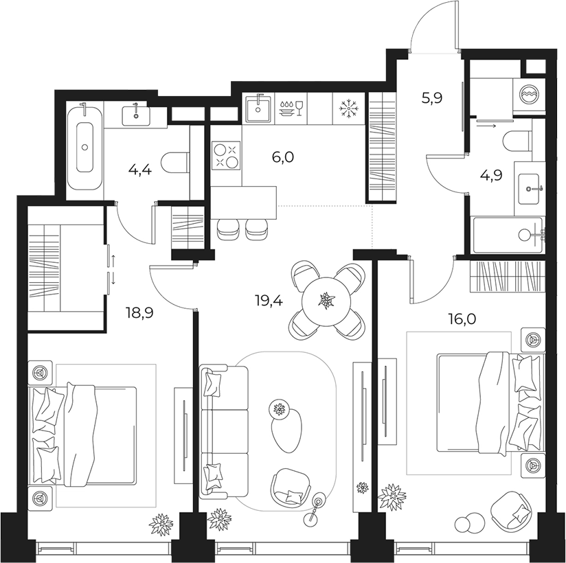 3-комн., 75.5 м², 8/23 этаж, ЖК «МАСТЕРС»