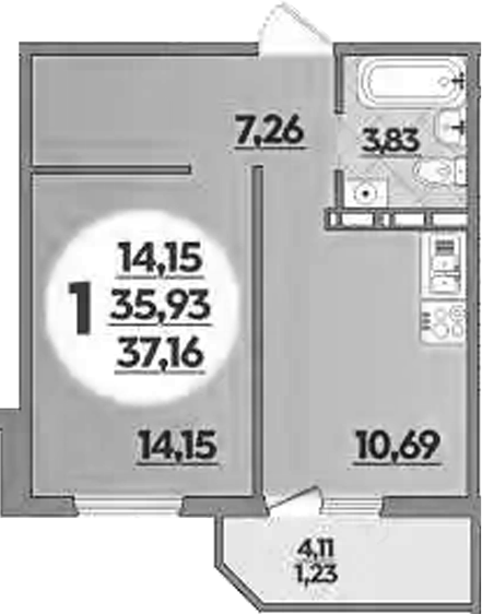 1-комн. квартира, 35.93 м² в ЖК Южная долина — фото 2