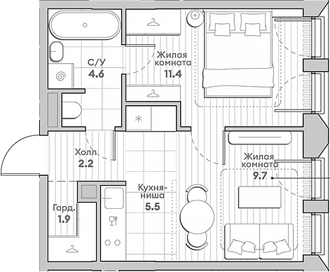 2-комн., 35.3 м², 13/13 этаж, ЖК «НАТИВ»