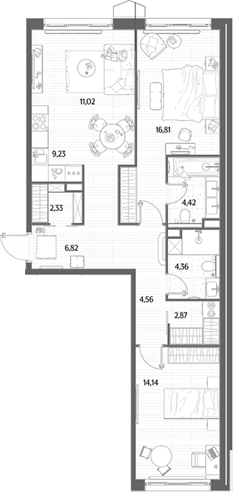 3-комн., 76.56 м², 2/8 этаж, ЖК «МЫС»