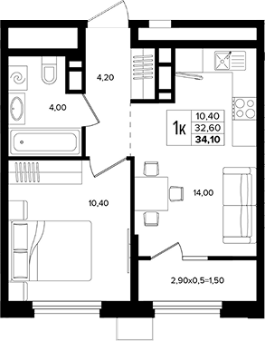 1-комн., 32.6 м², 3/15 этаж, ЖК «Лермонтов Парк»