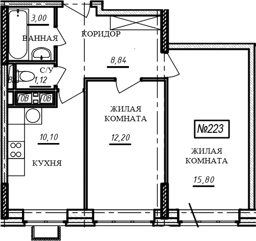 2-комн., 51.1 м², 9/16 этаж, ЖК «Краснофлотский»