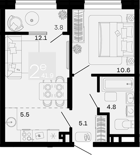 2-комн. квартира, 38.1 м² в ЖК Хозяин Морей — фото 2