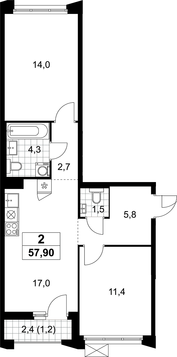 3-комн., 56.7 м², 7/13 этаж, ЖК «Деснаречье»