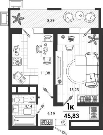 1-комн. квартира, 37.54 м² в ЖК Родные Просторы — фото 2