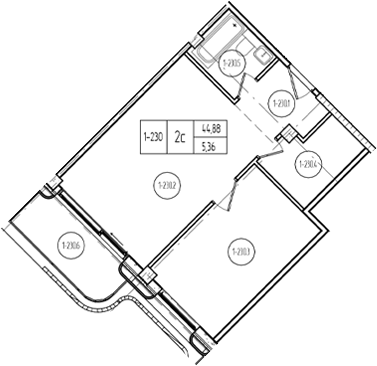 2-комн. квартира, 44.89 м² в ЖК Лучи — фото 2