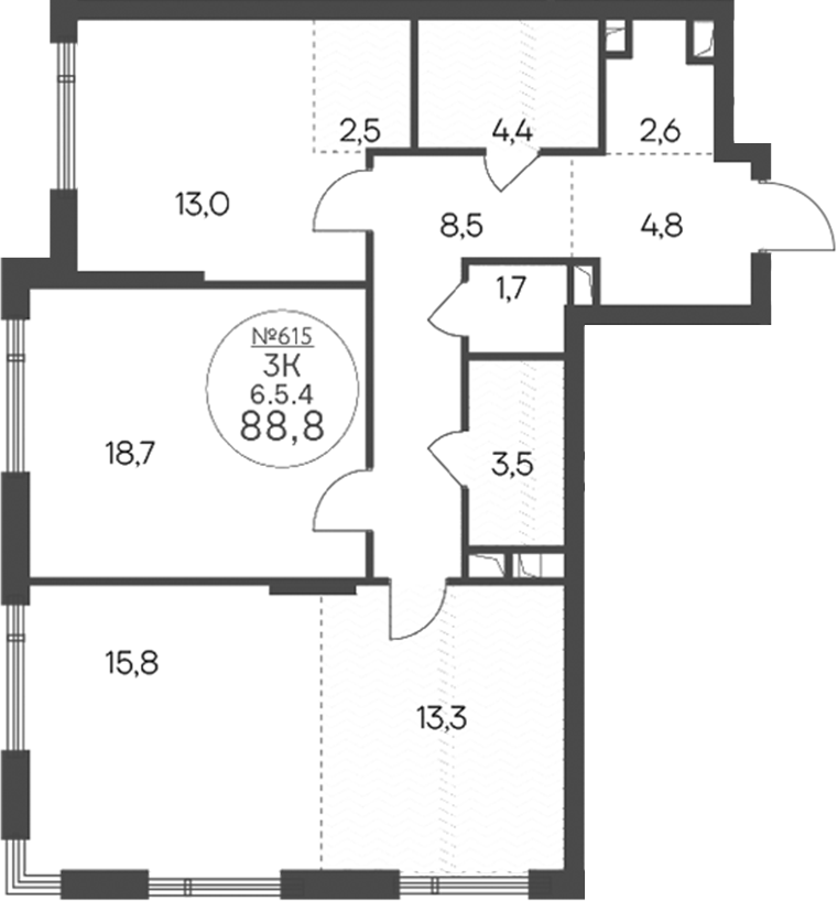 3-комн., 88.8 м², 5/10 этаж, ЖК «Клубный квартал КРЫЛАТСКАЯ 33»