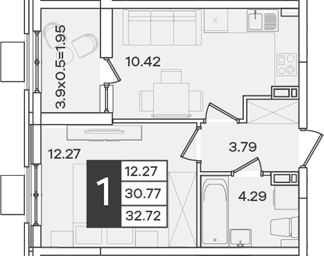 1-комн., 30.77 м², 3/18 этаж, ЖК «Сюжеты»