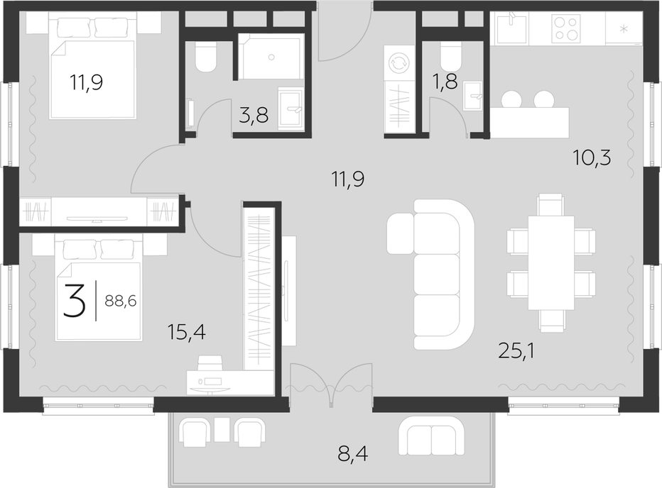 3-комн. LeePrime Residences Polyana Sochi