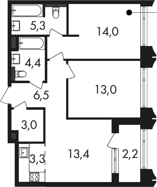 3-комн., 62.9 м², 23/25 этаж, ЖК «Петровский Парк II»