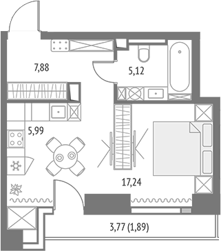 Студия, 36.23 м², 21/46 этаж, ЖК «Апсайд Тауэрс»
