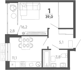1-комн. квартира, 41.1 м² в ЖК Барса — фото 2