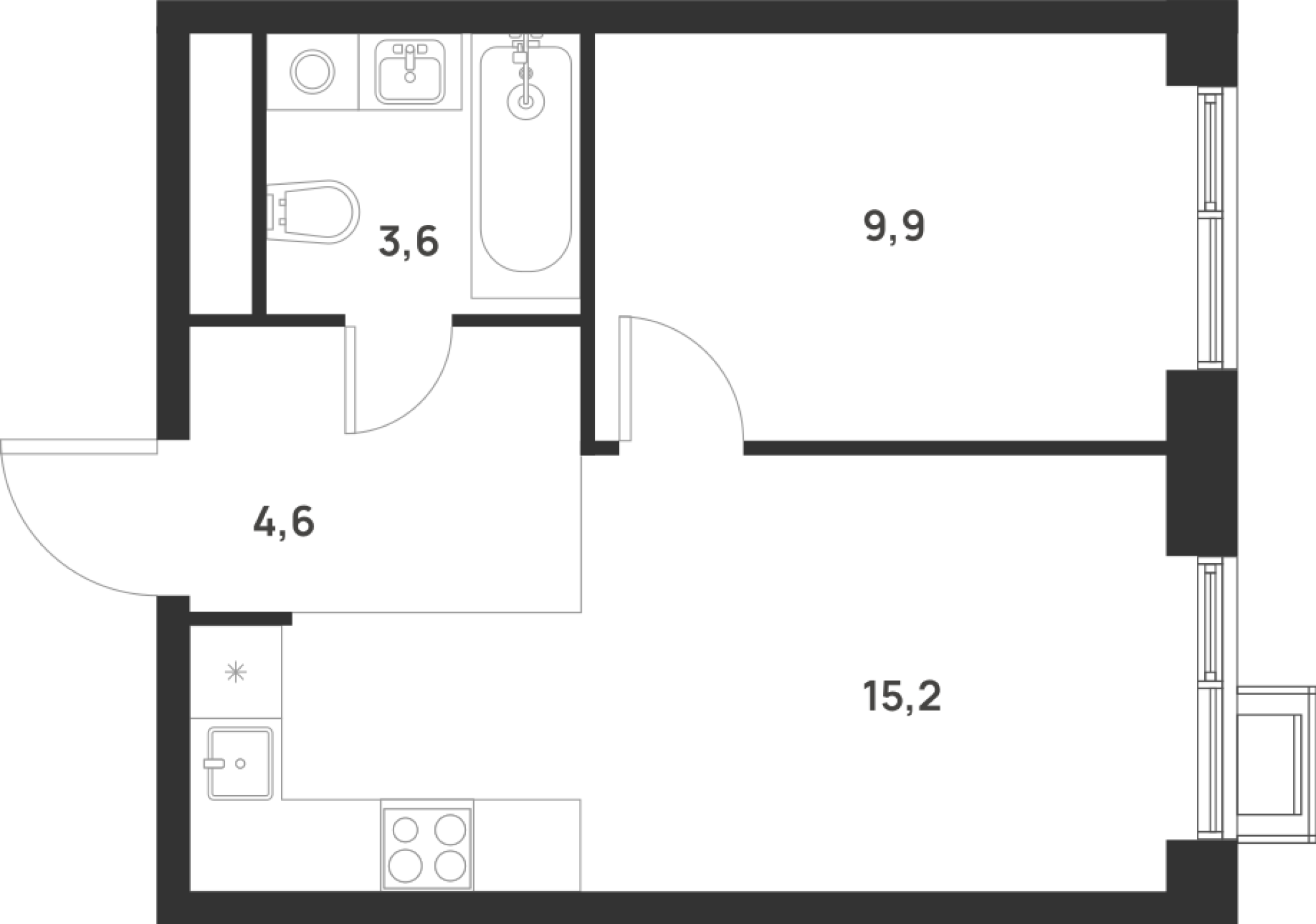 1-комн., 33.3 м², 15/17 этаж, ЖК «Форевиль»