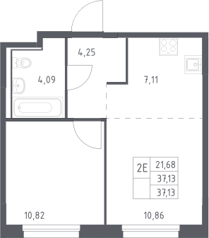 2-комн., 37.13 м², 2/11 этаж, ЖК «Прибрежный Парк»