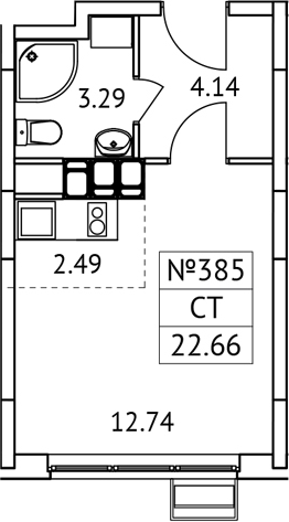 Студия, 22.66 м², 15/17 этаж, ЖК «Новотомилино»
