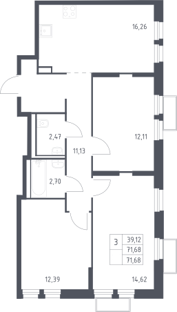 3-комн., 71.68 м², 19/24 этаж, ЖК «Квартал Строгино»