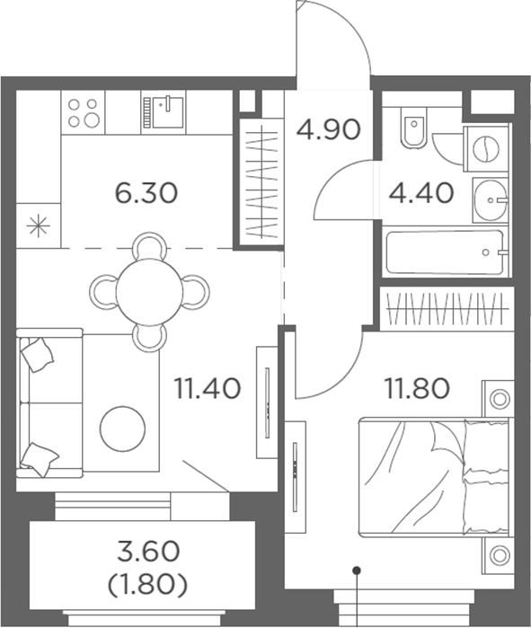 2-комн., 38.8 м², 9/23 этаж, ЖК «Белый Град»