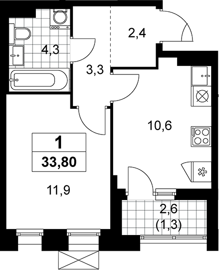 1-комн., 32.5 м², 16/19 этаж, ЖК «Прокшино»