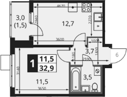 1-комн., 31.4 м², 7/8 этаж, ЖК «1-й Ясеневский»