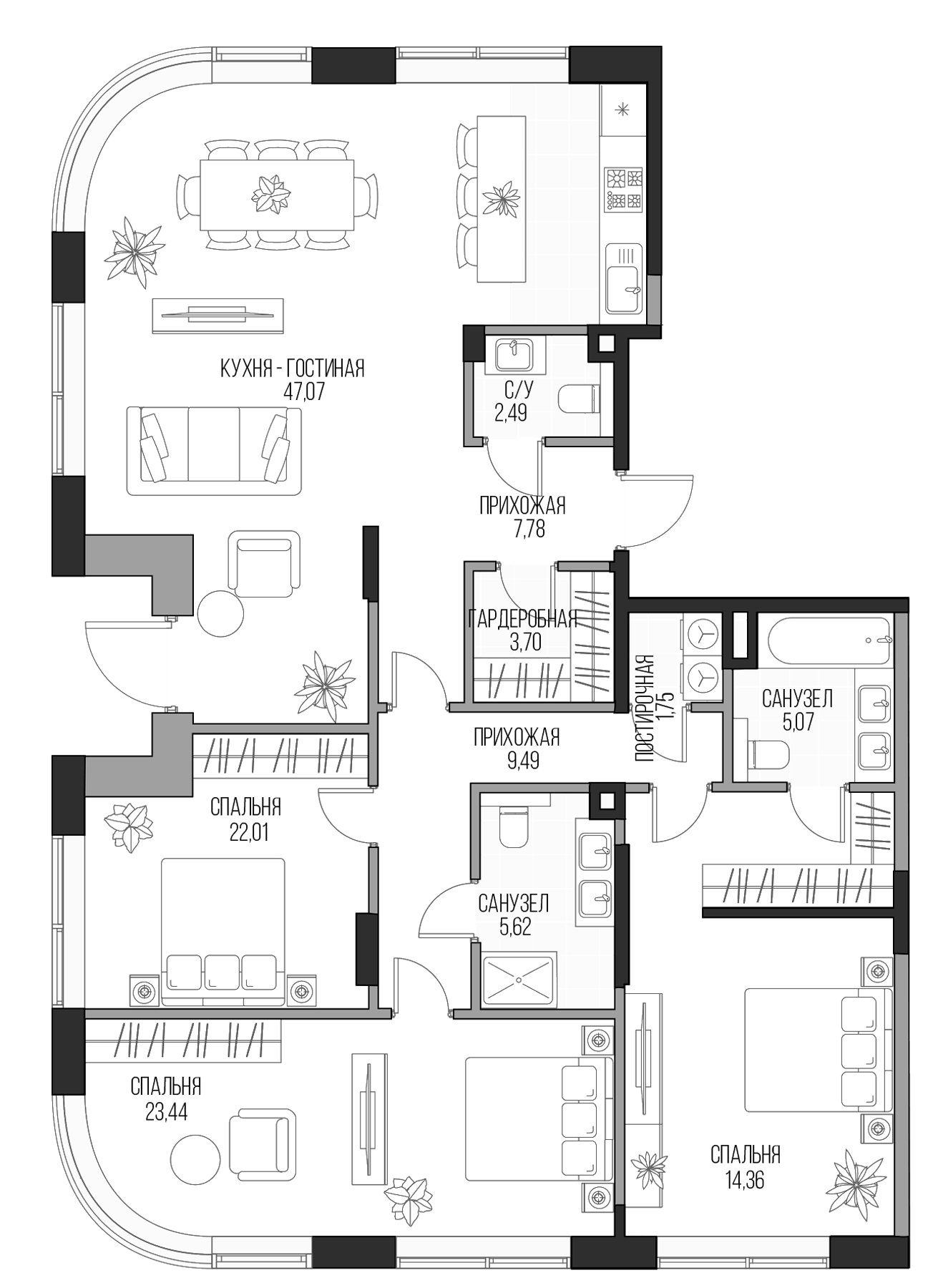 4+ комнаты, 142.78 м², 1/5 этаж, ЖК «Садовническая, 69»