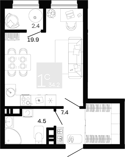 Студия квартира, 31.8 м² в ЖК Хозяин Морей — фото 2