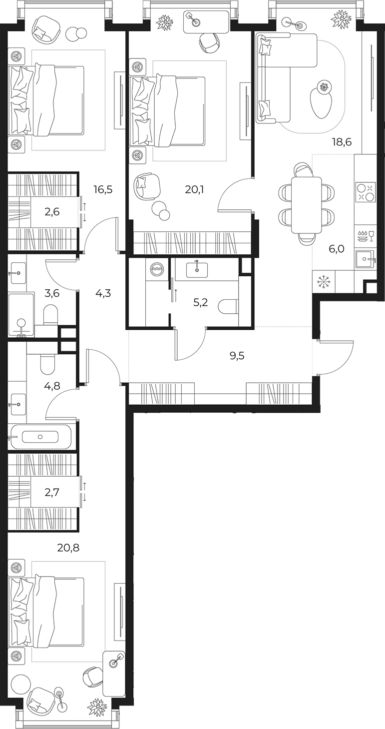 4+ комнаты, 114.7 м², 4/16 этаж, ЖК «МАСТЕРС»