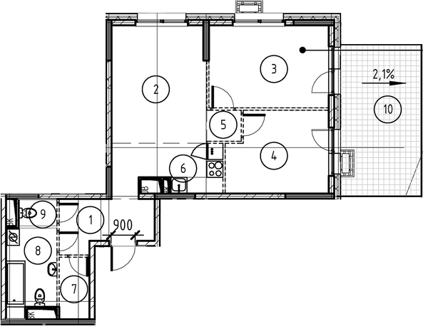 2-комн., 64.3 м², 2/17 этаж, ЖК «Форевиль»