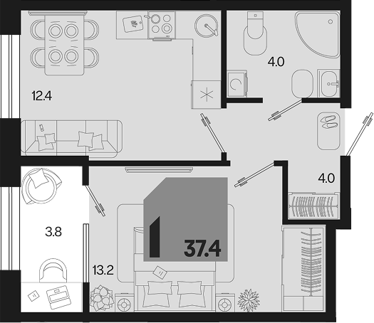Продается 1-комн. квартира, 33.6 м² — фото 2