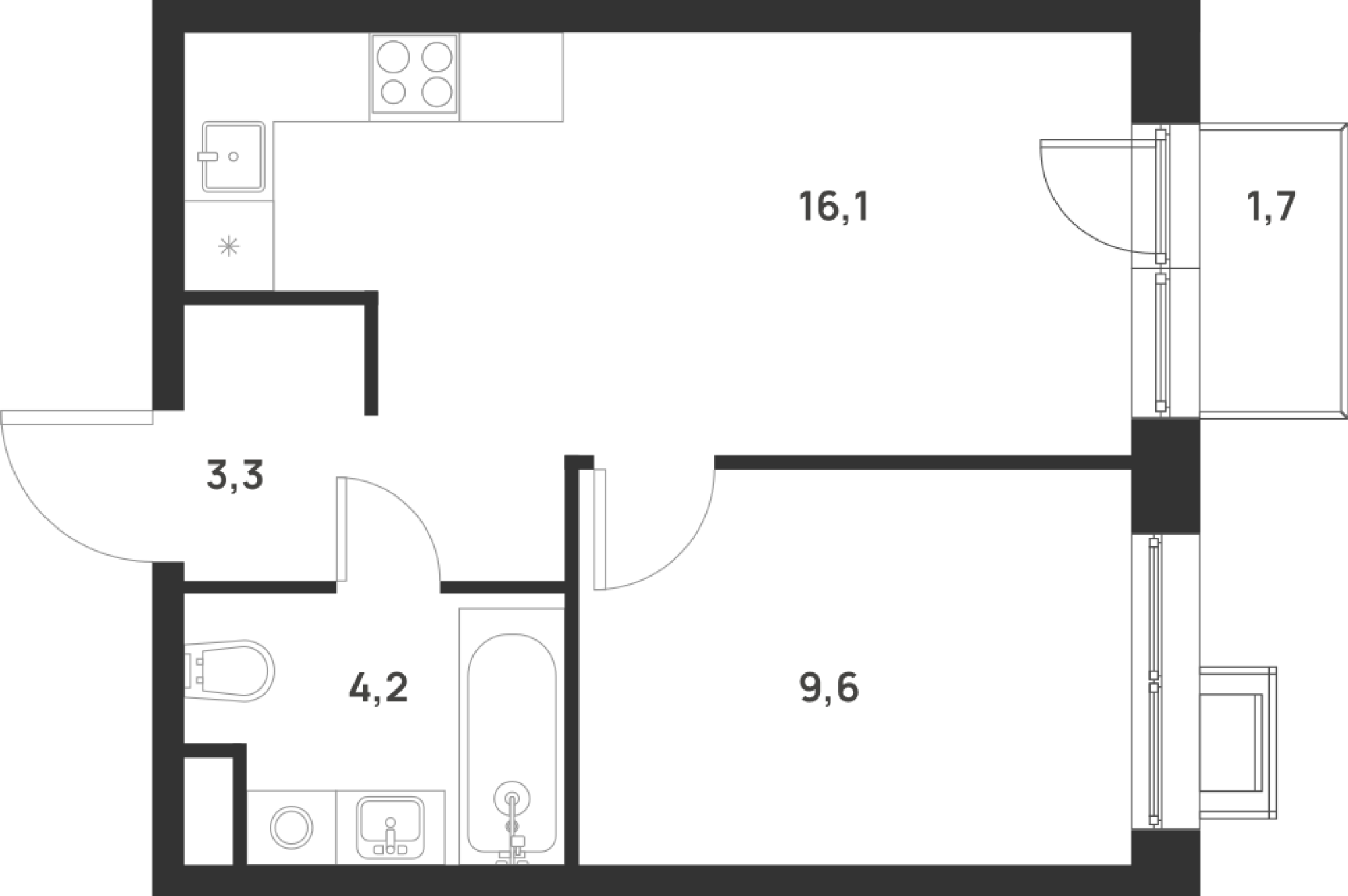 1-комн., 33.2 м², 13/17 этаж, ЖК «Форевиль»