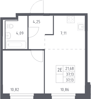 2-комн., 37.13 м², 11/11 этаж, ЖК «Прибрежный Парк»