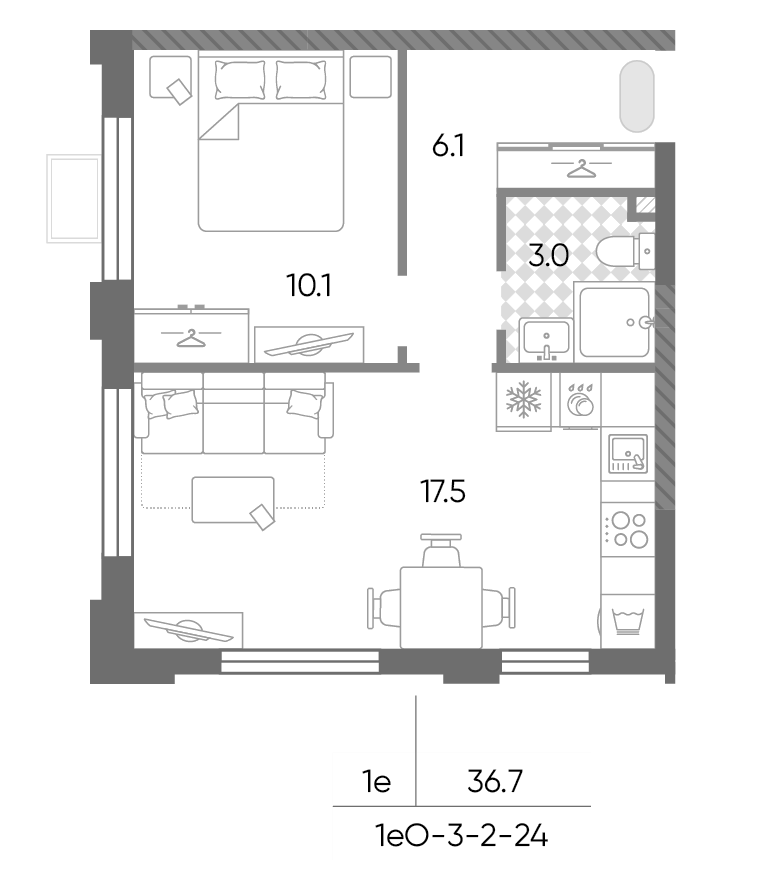 2-комн., 36.7 м², 23/24 этаж, ЖК «Лучи»