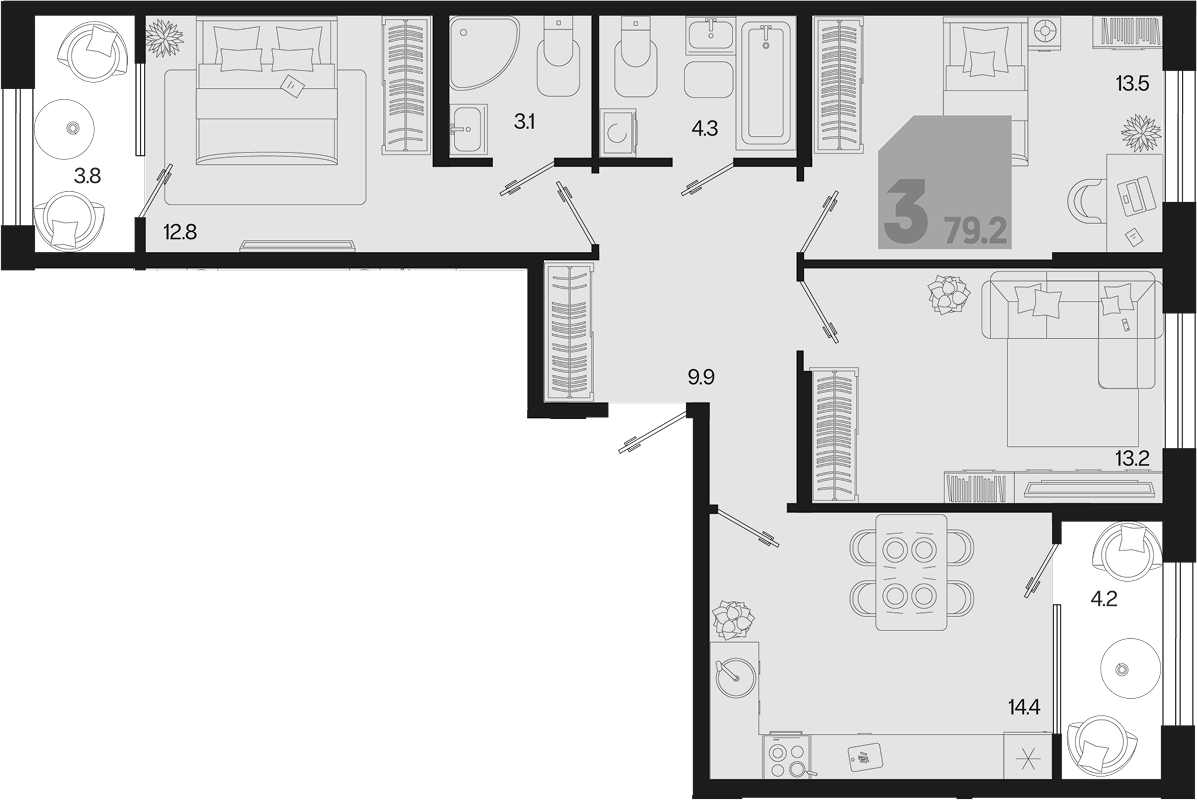 3-комн. квартира, 71.2 м² в ЖК Первое место — фото 2