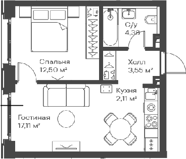2-комн., 39.65 м², 11/15 этаж, ЖК «Сити Бэй»