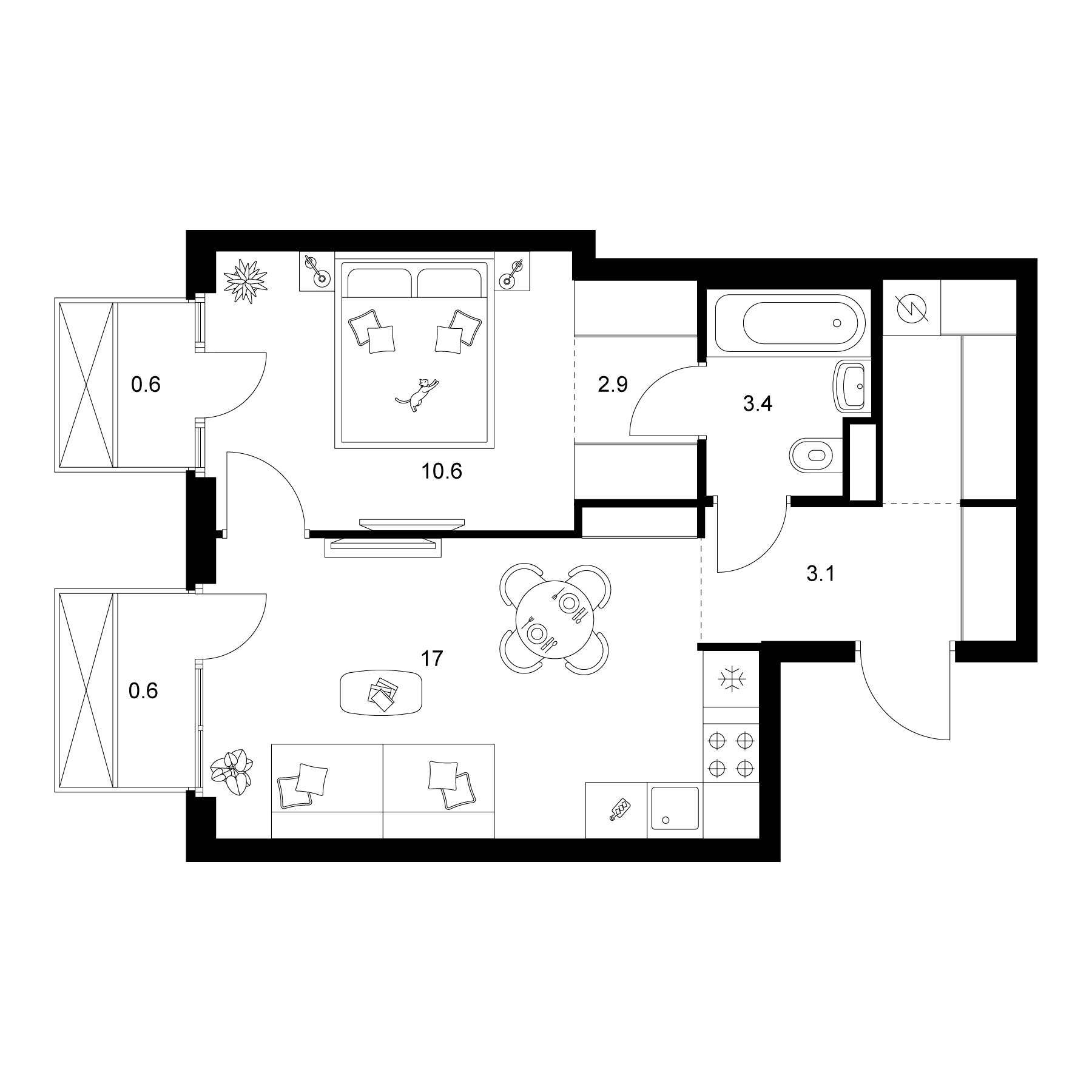 1-комн., 41.5 м², 3/20 этаж, ЖК «2-й Иртышский»