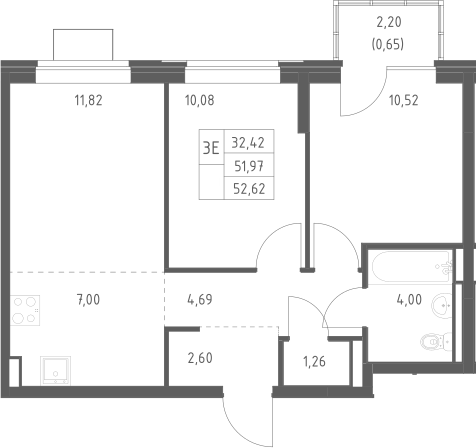 3-комн., 51.97 м², 12/12 этаж, ЖК «Богдановский лес»