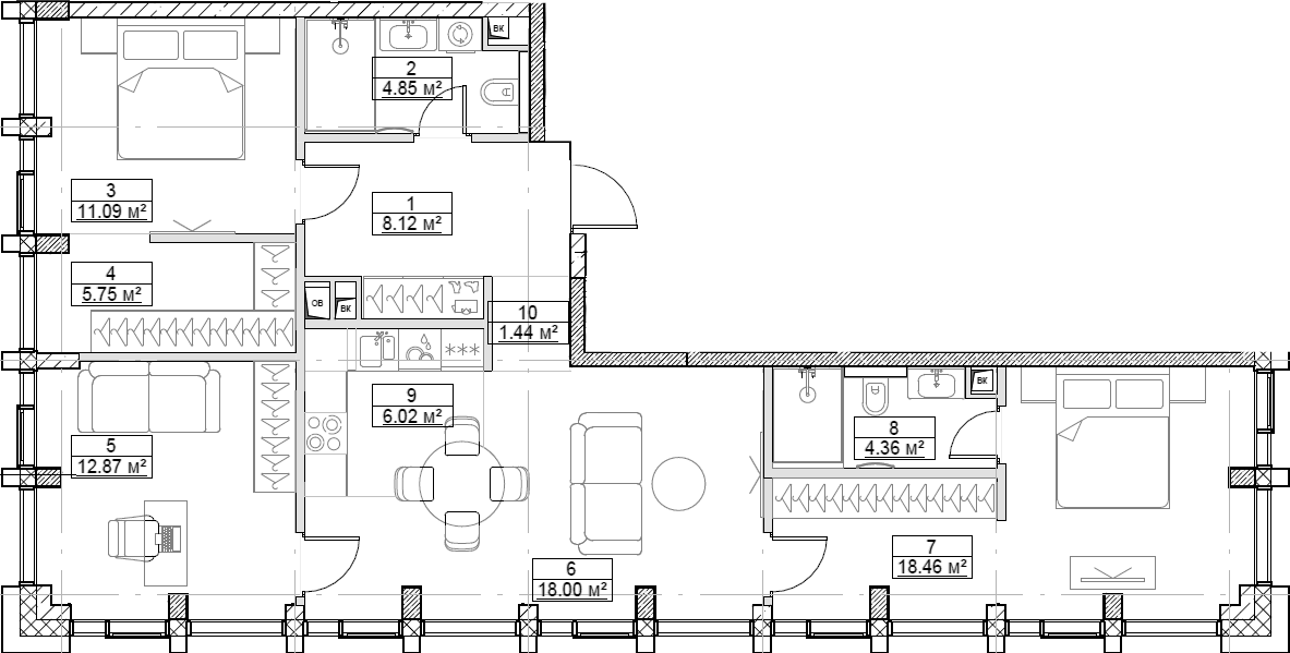 4+ комнаты, 90.96 м², 9/19 этаж, ЖК «Сити Бэй»