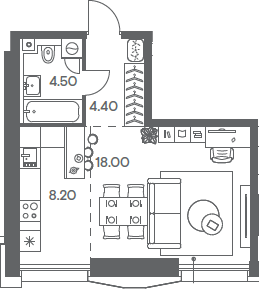 Студия, 35.1 м², 13/32 этаж, ЖК «Инджой»