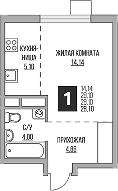 Студия, 28.1 м², 14/14 этаж, ЖК «Гранель Притяжение Сити»