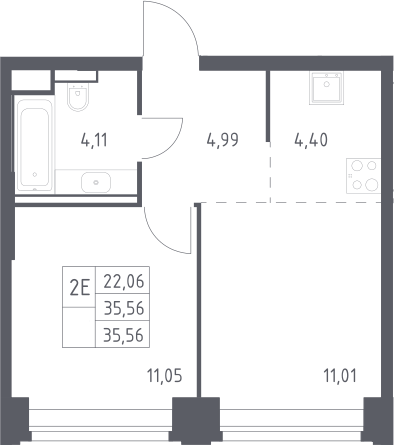 2-комн., 35.56 м², 14/32 этаж, ЖК «НОВА»