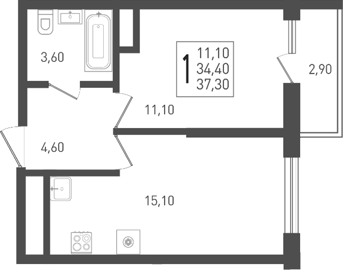 1-комн. квартира, 34.4 м² в ЖК ЖК «Кубанская Крепость» — фото 2