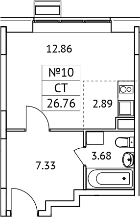 Студия, 26.76 м², 2/11 этаж, ЖК «Новотомилино»