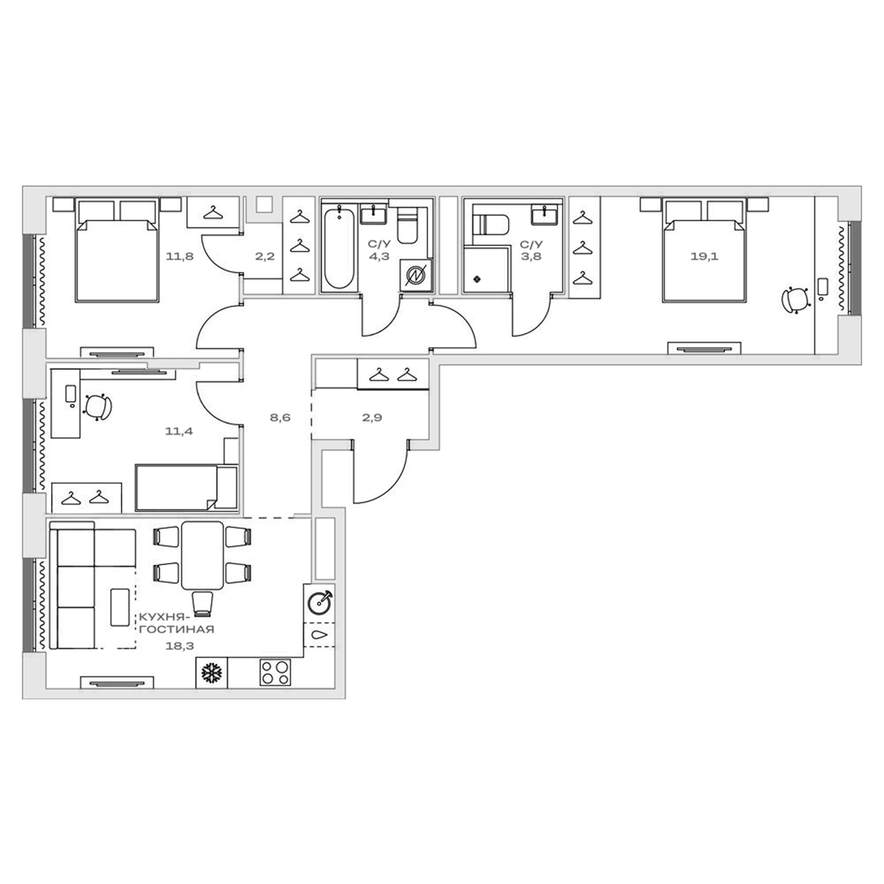 4+ комнаты, 82.4 м², 9/23 этаж, ЖК «Детали»