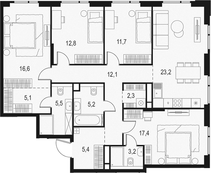 4+ комнаты, 120.5 м², 19/20 этаж, ЖК «Левел Войковская»