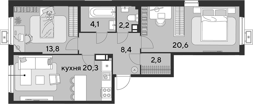 3-комн. квартира, 72.2 м² в ЖК Парк Победы — фото 2