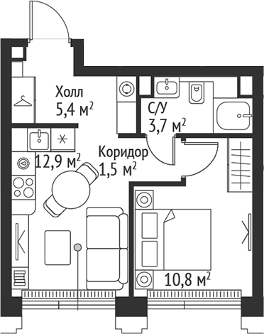 2-комн., 34.3 м², 32/45 этаж, ЖК «СЕТ»
