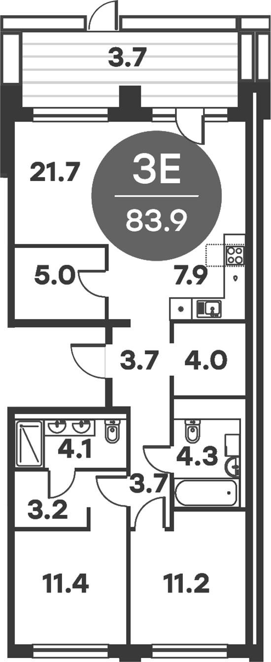 3-комн., 83.09 м², 1/6 этаж, ЖК «Равновесие»
