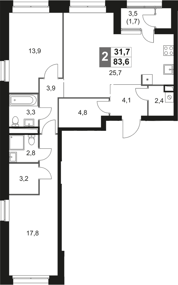 3-комн., 81.9 м², 34/44 этаж, ЖК «Скай Гарден»